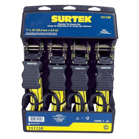 SURTEK Tie Downs And Tensors Ratcheting Set With 4 Pieces 45M 151150